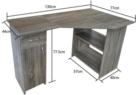 Bureau - hoekbureau - computer meubel - met opbergruimte - 130 cm breed -  bruin | bol.com