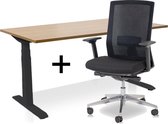 Zit-sta bureau elektrisch verstelbaar +  ERGO Bureaustoel | ARBO PRO NEN-EN 527 Thuiswerkset | frame bureau zwart - bureaublad havanna | 120x80 cm