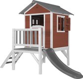 AXI Beach Lodge XL Speelhuis in Rood - Met Verdieping en Grijze Glijbaan - Speelhuisje voor de tuin / buiten - FSC hout - Speeltoestel voor kinderen