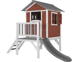 AXI Beach Lodge XL Speelhuis in Rood - Met Verdieping en Grijze Glijbaan - Speelhuisje voor de tuin / buiten - FSC hout - Speeltoestel voor kinderen