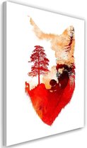 Schilderij Eenzame vos, 2 maten, wit/rood (wanddecoratie)