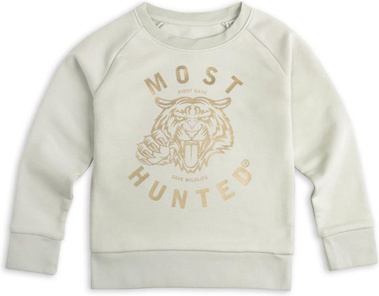 Most Hunted - kindersweater - tijger - licht groen goud - maat 122/128cm