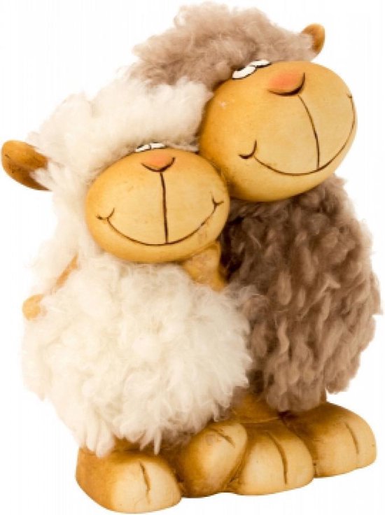 koppel Schapen - staande schapen met harige vacht - hoogte = 16cm