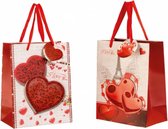 Geschenktas "Hearts with Glitter'' - valentijn - giftbag - geschenktasje - 3D EFFECT -  Small - 2 stuks