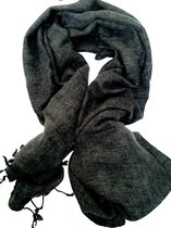 Yakwol-Sjaal-Antraciet-Lichtgrijs-Streep-190x75 cm-80% wol-Handgeweven