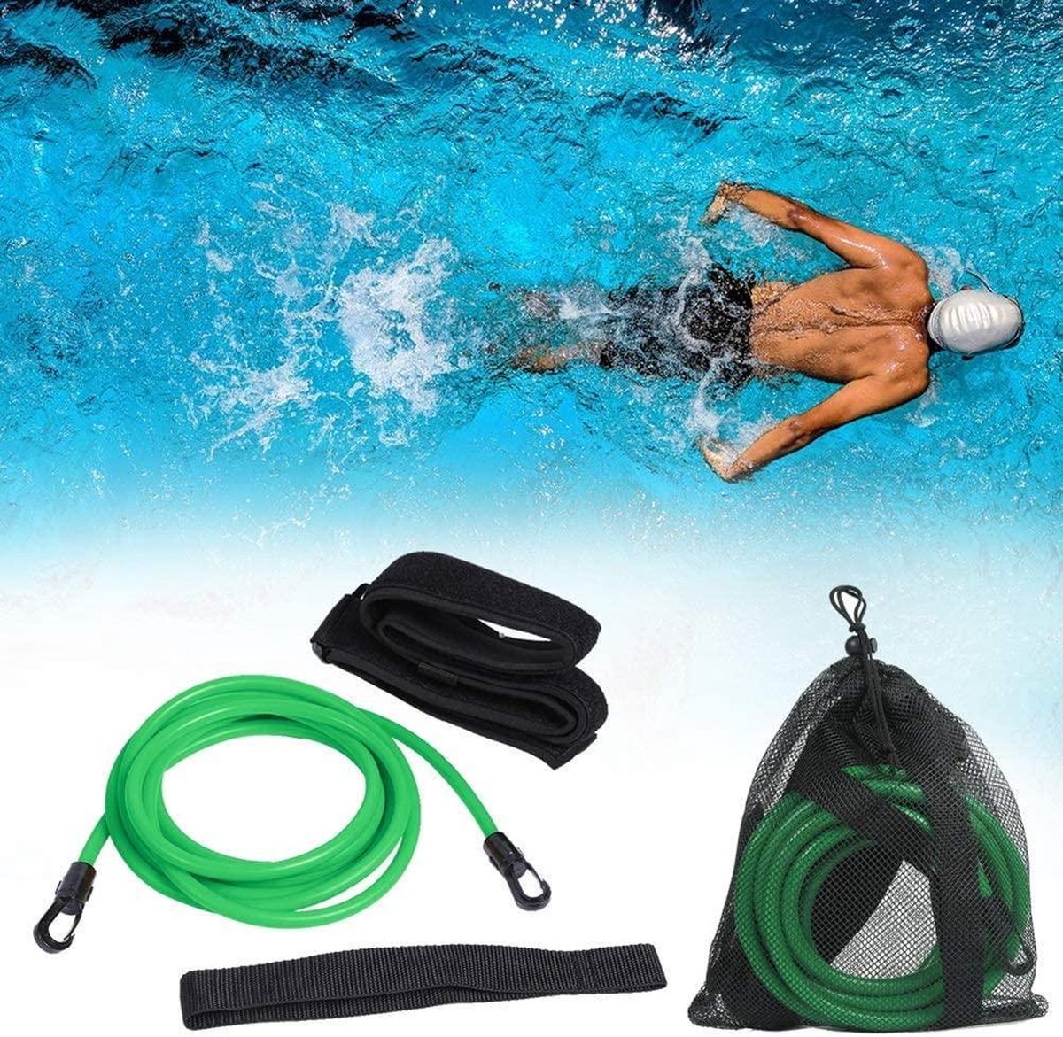 Swim Trainer Pro - Zwemelastiek Groen - 3 Meter - Volwassen - Zwem Training - Zwemgordel - Trainingsbanden - Zwem Weerstand - Vakantie accessoire voor in het zwembad - Zwemriem — afbeelding 7