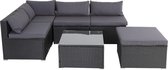 Casaria Polyrotan XL Loungeset zwart grijs met kussens, glasplaat – verstelbaar