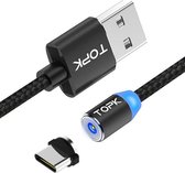 TOPK magnetische oplader - USB-C kabel - 2.4A Extra snelle lader - 1 meter - Zwart