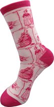 Rose witte sokken met Hollandse motieven - Delfts Roze souvenir sokken - maat 36 tot 42