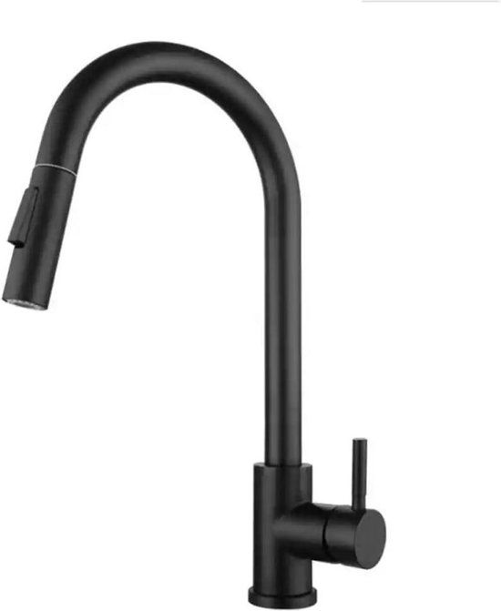 RS-BP2501-Keukenkraan-Smart Touch-Keukenkraan zwart-Keukenkraan met uittrekbare uitloop- Keukenkraan met handdouche- Mengkraan keuken- 42 cm Hoog - RVS - Mat Zwart