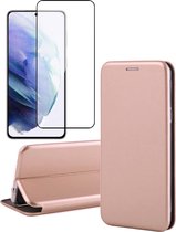 Hoesje geschikt voor Samsung Galaxy S21 Plus - Screen Protector FullGuard - Book Case Leer ThinShield Roségoud & Screenprotector