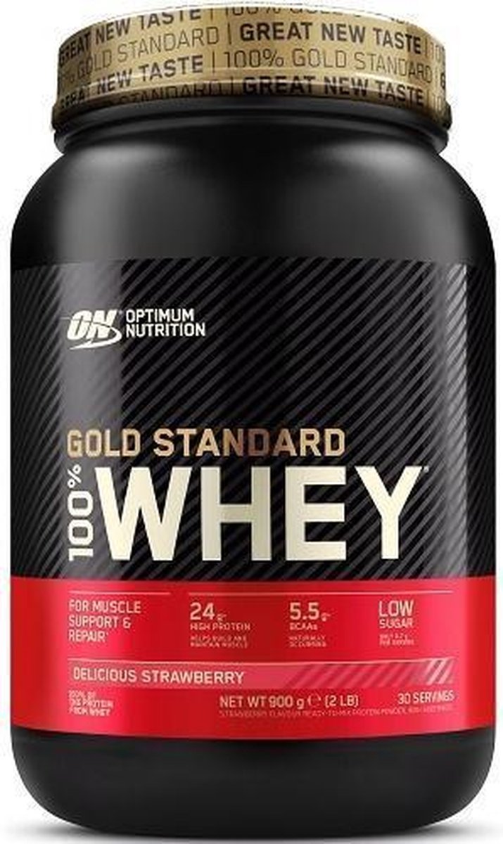 Goedkoopste Optimum Nutrition Gold Standard 100 Whey Protein - Delicious Strawberry - Proteine Poeder - Eiwitshake - 900 gram (28 servings
