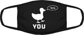 Duck you mondkapje | dieren | grof | eend | gezichtsmasker | bescherming | bedrukt | logo | Zwart mondmasker van katoen, uitwasbaar & herbruikbaar. Geschikt voor OV