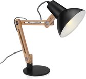 Design houten bureaulamp - Retro tafellamp met verstelbare scharnierarm - Vintage nachtlamp zwart