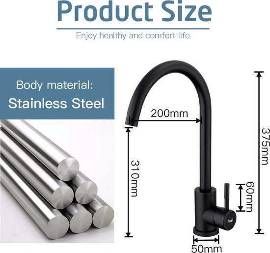 Mat Zwarte RVS Keukenkraan