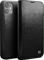Echt rundleren bookcase met kaargleuven - iPhone 11 - zwart - Qialino