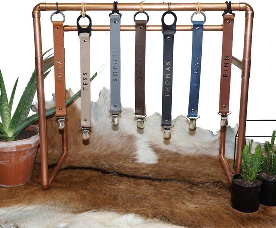 Speenkoord Leer met Naam - kleur Cognac - Speenketting leder - Fopspeen - Tut