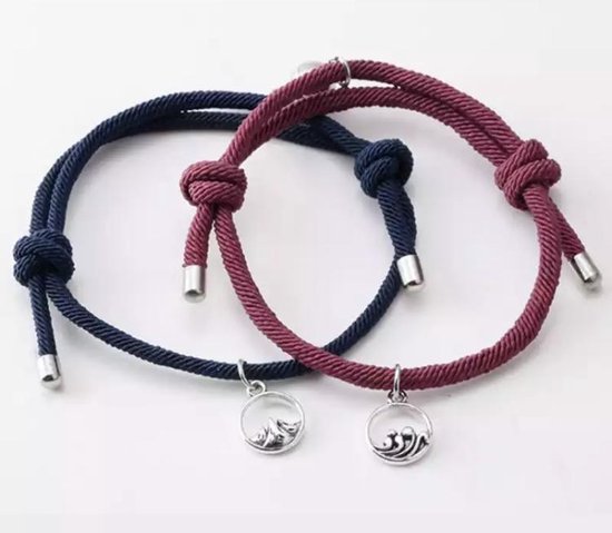 Armband set met magneet - Koppel armband - Wijnrood/Blauw - Armband dames - Armband heren - Kerst cadeau - Vriendschap armband - IK STORE