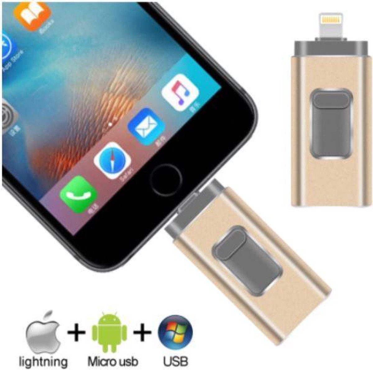 Flashdrive Dual Storage 3 in 1 voor IOS en PC 16GB