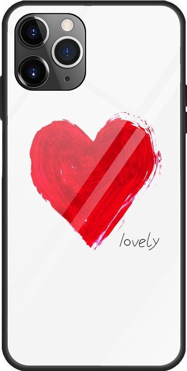 Hardcase 'lovely' uit gehard glas iPhone 12 / iPhone 12 Pro - wit / hartje