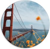 Dibond Wandcirkel - Golden Gate Bridge in Californië - 60x60cm Foto op Aluminium Wandcirkel (met ophangsysteem)