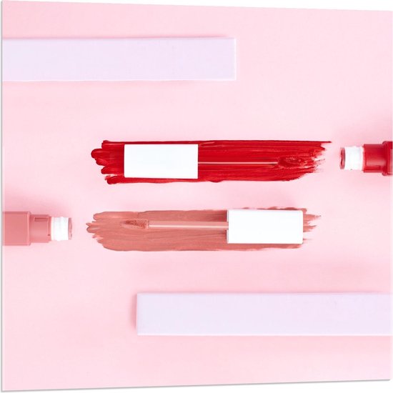Acrylglas - Roze en Rode Liquid Lipstick - 80x80cm Foto op Acrylglas (Wanddecoratie op Acrylglas)