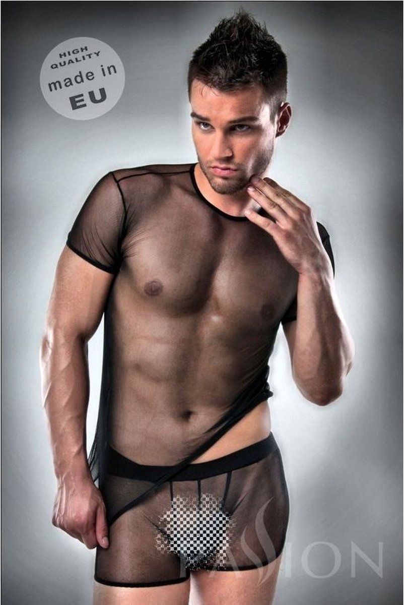 PASSION MEN | Komplet Passion Men Lingerie Black Clear Top + Tshirt S/m