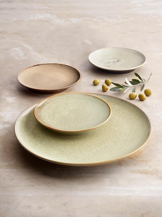 Set van 4 grote porseleinen dinerborden – Ø 27 cm – Olive kleur – voor alle gerechten – 4 stuks - Sanodegusto