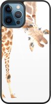 iPhone 12 hoesje glas - Giraffe - Hard Case - Zwart - Backcover - Giraffe - Bruin