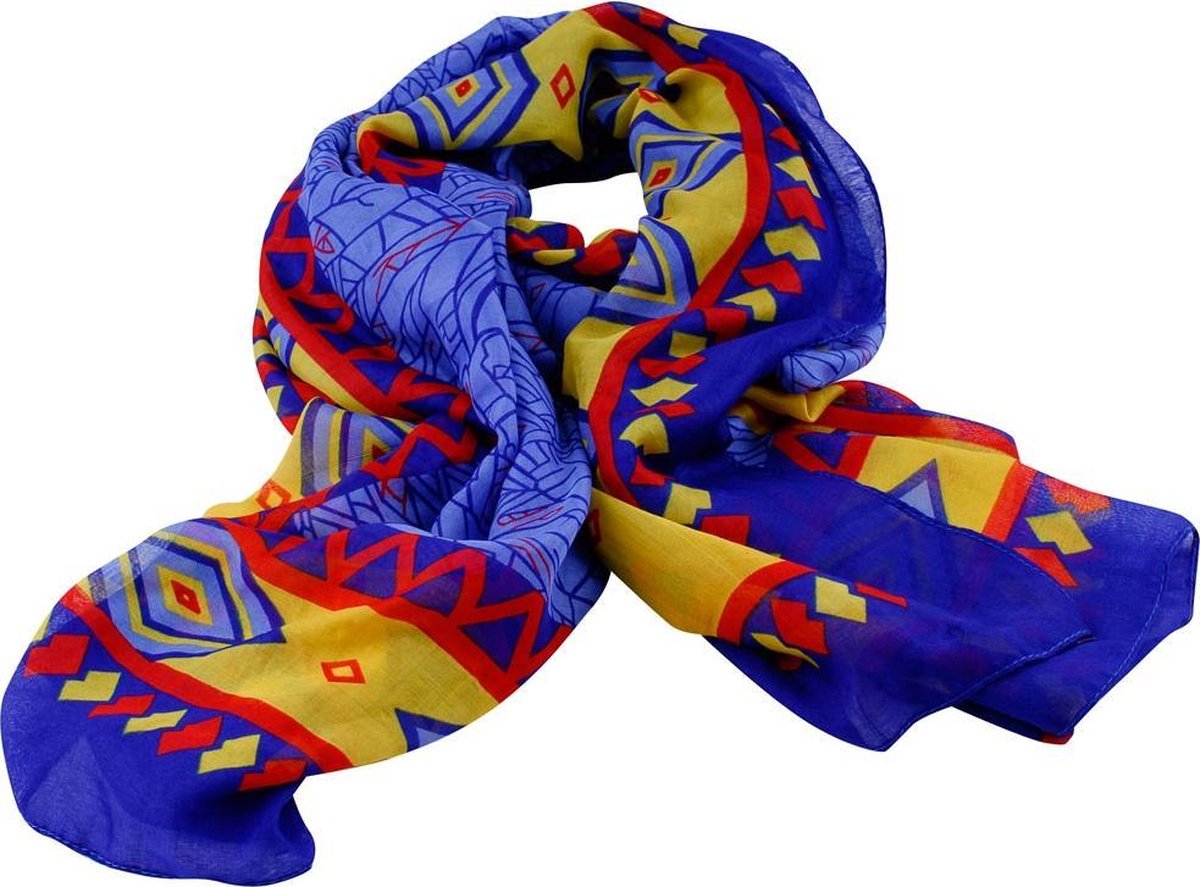 Behave accessoires sjaal geometrisch design blauw geel rood
