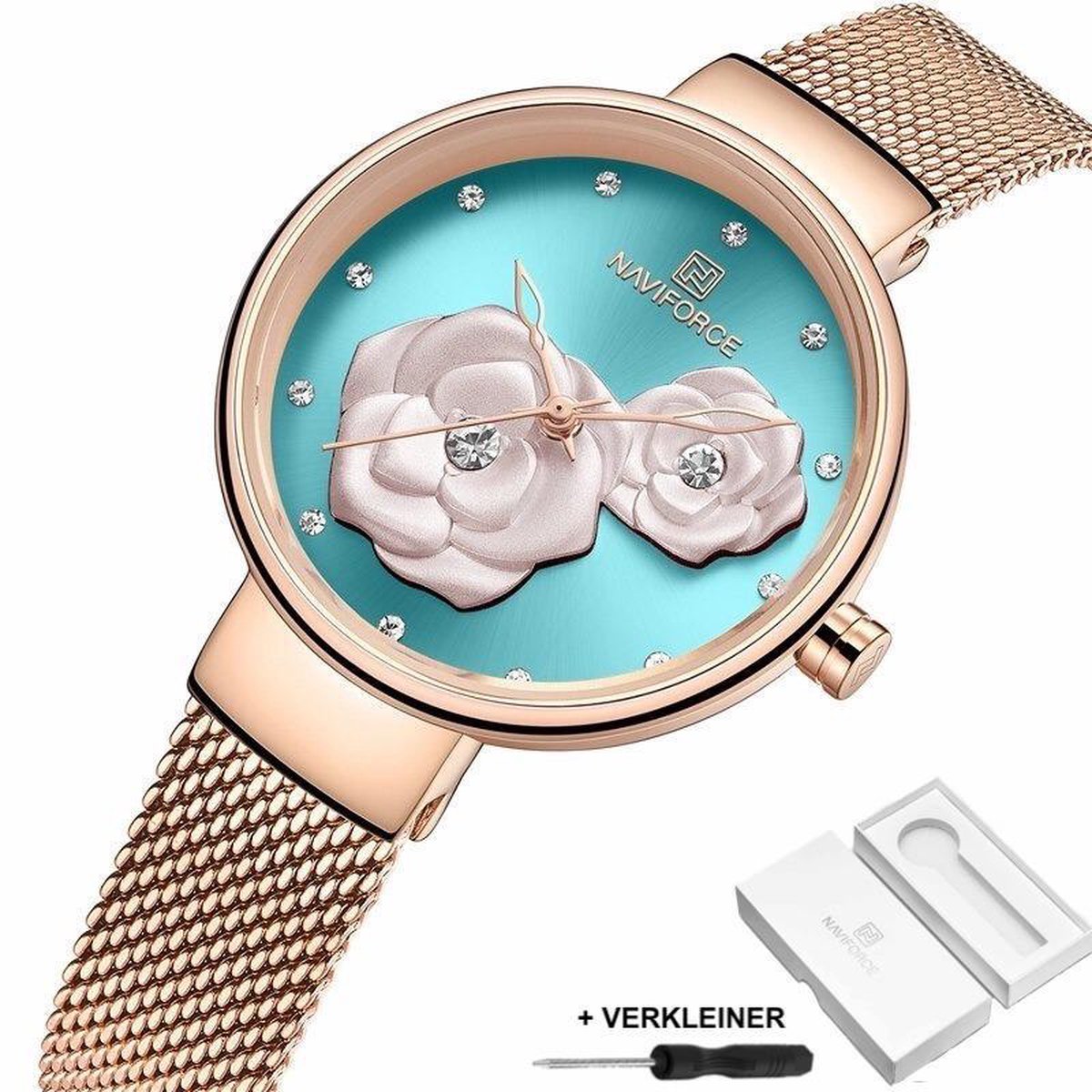 Naviforce - Horloge Dames - Cadeau voor Vrouw - 32 mm - Rosé Blauw