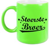 Stoerste broer cadeau mok / beker neon groen met sterren 330 ml