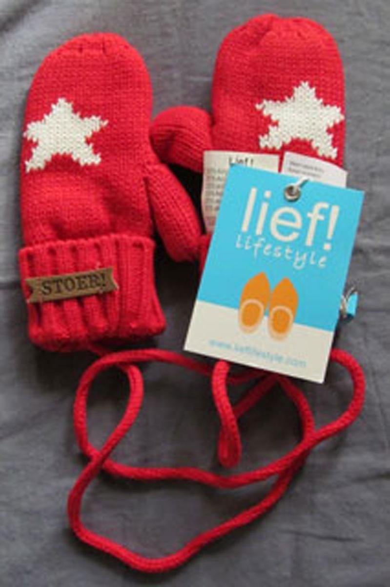 Stoer! wanten rood met ster met omslagboord, maat XL van Lief!
