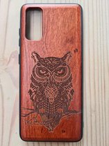 Bamboesjes Houten Telefoonhoesje Samsung S20 met gravure van Uil