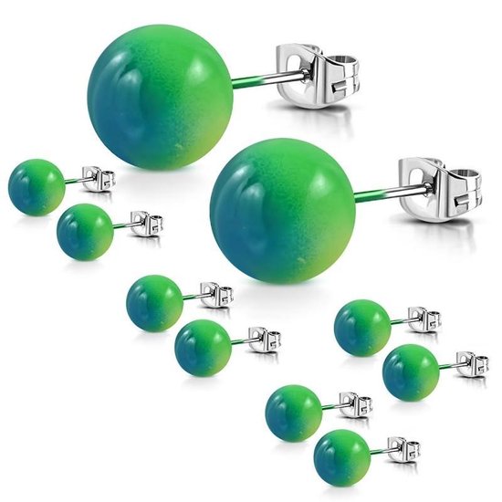 Aramat jewels ® - Bolletjes oorstekers groen donkerblauw geel acryl staal 8mm
