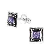 Aramat jewels ® - Etnische zilveren oorbellen vierkant paars 6mm