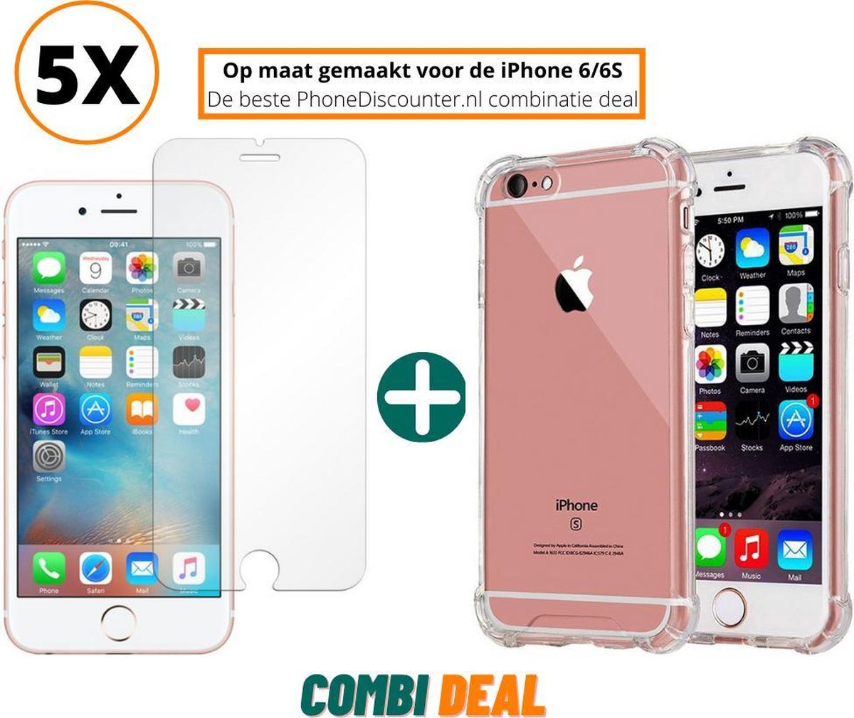 iphone 6S anti shock hoes | iPhone 6S A1700 siliconen case | iPhone 6S anti shock case transparant | beschermhoes iphone 6s apple | iPhone 6S hoes cover hoes + 5x iPhone 6S gehard glas screenprotector