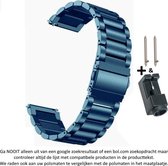 Blauw Metalen Schakel bandje geschikt voor 20mm (zie compatibele modellen) Smartwatches van Samsung, Pebble, Garmin, Huawei, Moto, Ticwatch, Seiko, Citizen en Q – 20 mm blue steel smartwatch