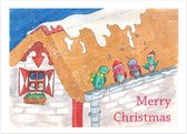 carte de Noël | Set de 5 | Oiseaux sur les avant-toits | Illu-Straver
