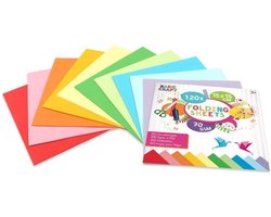 foto van Vouwblaadjes | 15 x 15 CM | 120 stuks | 70 Gram | 10 verschillende kleuren | papier | knutselen voor kinderen | Origami