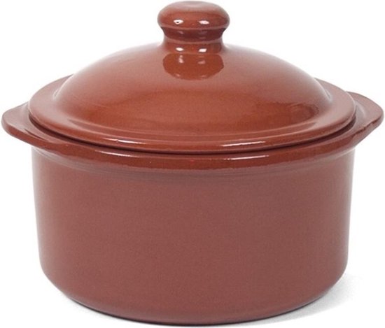 Colì, Kookpan van terracotta met deksel, ambachtelijke pan, bruin, diameter 24 cm