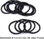 Rojafit Haarelastiekjes – Ø 3 cm. / 2 mm. dik - 12 stuks – Zwart