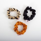 Silqy Scrunchie 3-PACK 1x Black-1x gold-1x leopard print beige/black