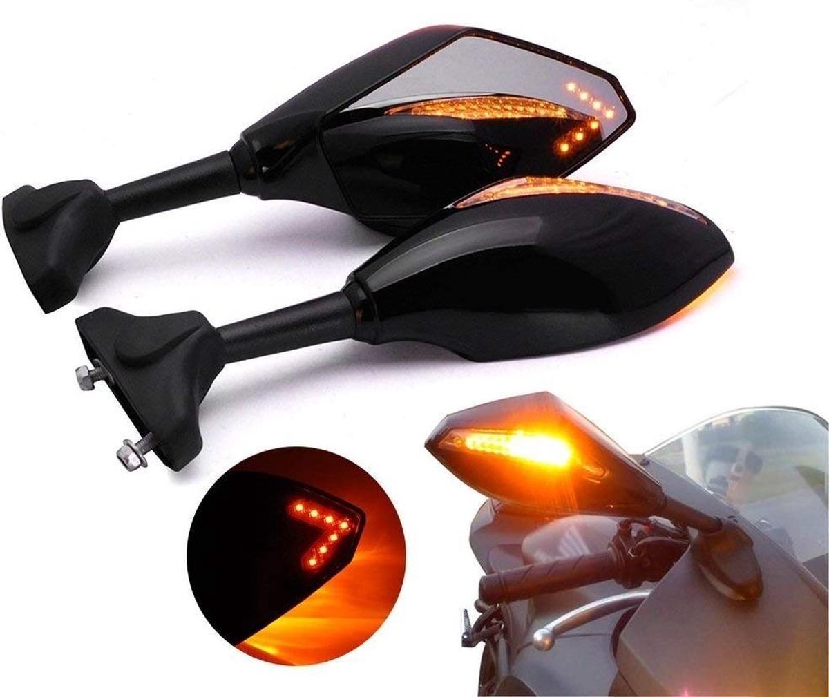 Achteruitkijkspiegel voor motorfietsen - 2 stuks/paar - LED-richtingaanwijzers - Geïntegreerde spiegels