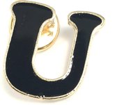 Zwarte Letter U Emaille Pin 2 cm / 2 cm / Zwart Goud