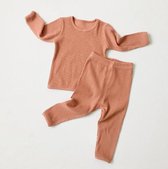 Kinder Pyjama set Roest Bruin - Perzik Rose - Cognac | 2 - 3 jaar - Jongen - Meisje | Lange Mouwen Kids Nachtkleding | Katoen - Stretch