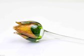 Geel groene tulp - Tulp van glas 50 cm – bloem van glas – glaskunst – beeld van glas geschenk- cadeau