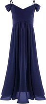 Feestjurk-galajurk KIDS lang chiffon off shoulder mouwtjes Marine (6 kleuren)