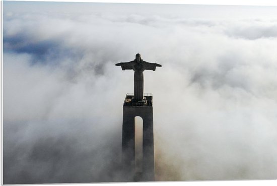 Forex - Jezus Beeld boven de Wolken - 90x60cm Foto op Forex