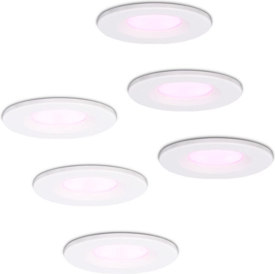 Hoftronic Smart - Smart Wifi LED inbouwspots 6 stuks dimbaar RGBWW wit Venezia 6 Watt IP65 - Bedienbaar via Hoftronic Smart App - Bedienbaar via stem